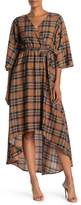 Thumbnail for your product : WEST KEI 3/4 Length Sleeve Plaid Print Faux Wrap Dress