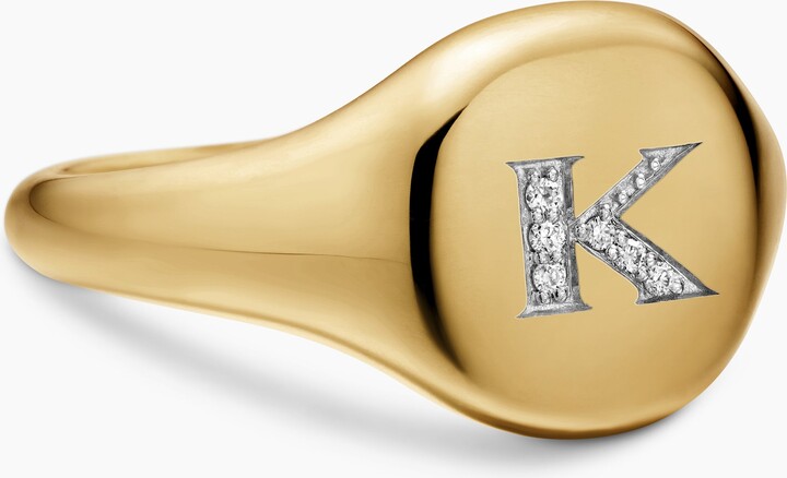 David Yurman DY Initial Pinky Ring in 18K Yellow Gold with Diamond K | Women's | Size 3