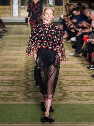 Simone Rocha Floral-embroidered Tulle Cape - Womens - Black Multi