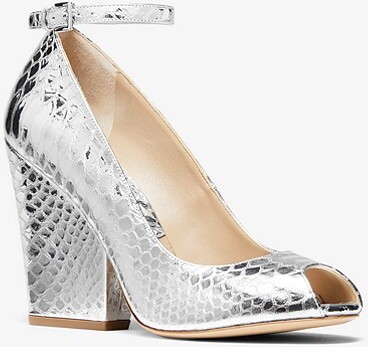 silver peep toe heels