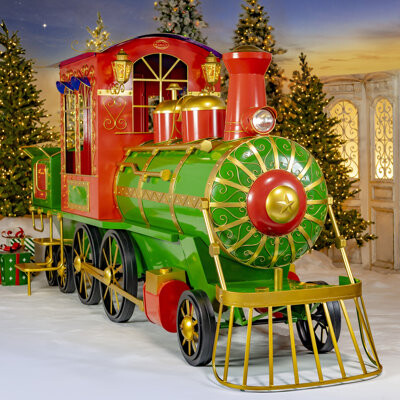 Zaer Ltd International 16 ft. Long X-Large Iron Christmas Train with Cart and Lanterns "The Flying Santa"