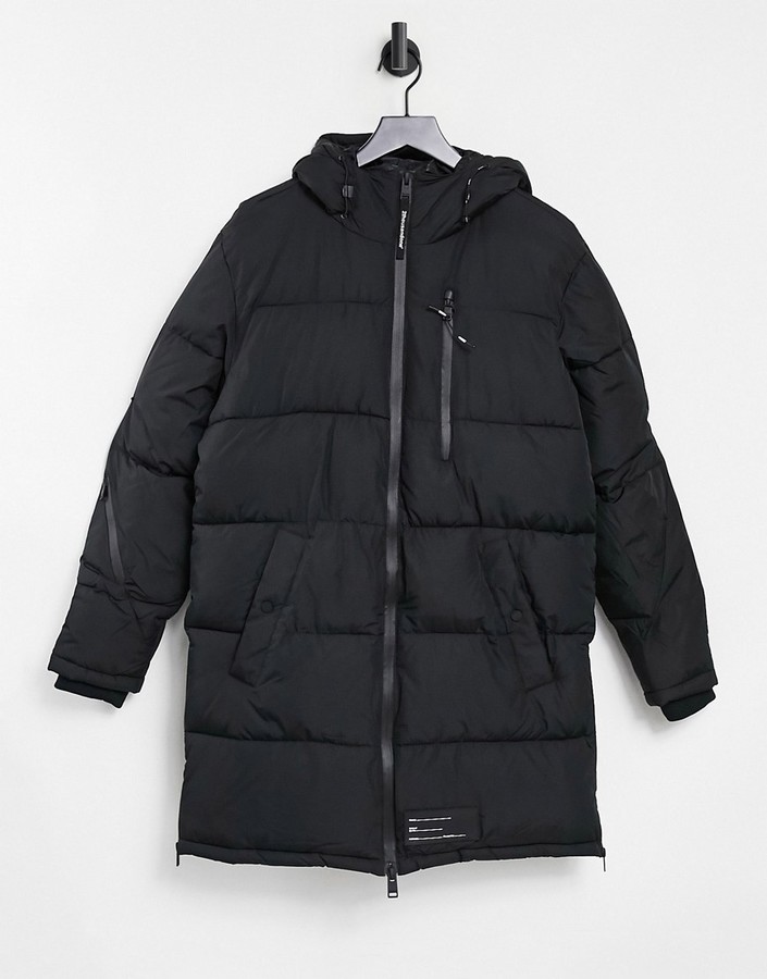 Bershka longline padded puffer jacket in black - ShopStyle Outerwear