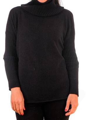 Black Cashmere Sleeved Poncho Sweater with Snood