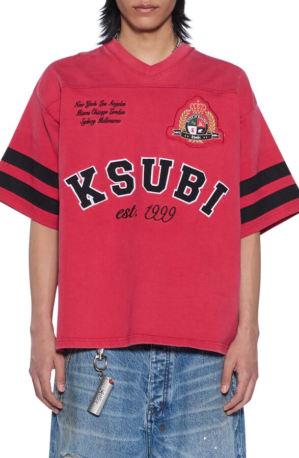 Ksubi Duke Embroidered Cotton Jersey V-Neck T-Shirt