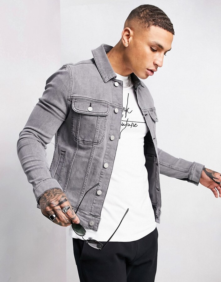 ASOS DESIGN ASOS Dark Future skinny denim jacket with embroidery in gray -  ShopStyle