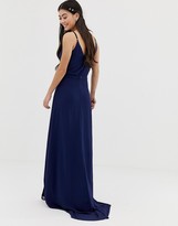 Thumbnail for your product : TFNC Petite bridesmaid exclusive cami wrap maxi dress with fishtail in navy
