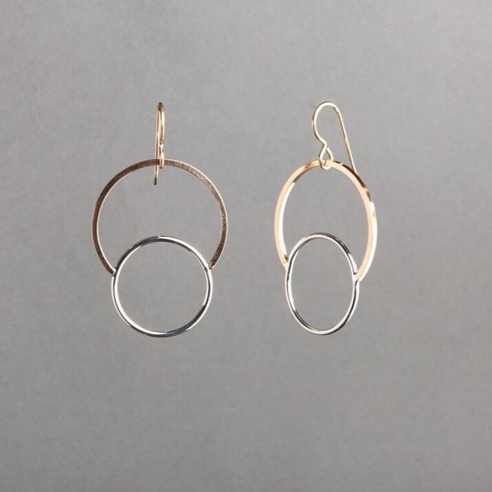 Mixed Metal Earrings, Modern Jewelry, Handmade in Usa, Minimalist, Gold & Silver Eclipse Earrings | Voyager Collection By Haley Lebeuf