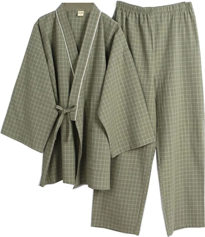 thefancypumpkin Men's Japanese Style Robes Pure Cotton Kimono Pajamas