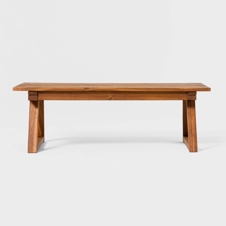 Saracina Home Acacia Modern Slatted Rectangle Patio Coffee Table with