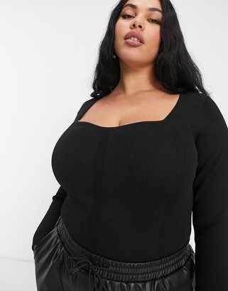 ASOS Curve DESIGN Curve knitted body with sweetheart neck in black