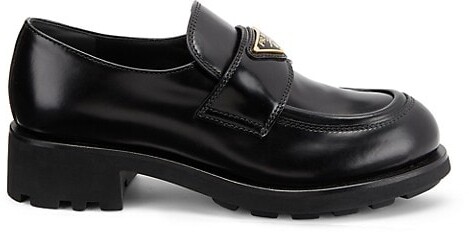 Prada Leather Lug-Sole Loafers - ShopStyle Flats