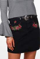 Thumbnail for your product : boohoo Petal 5-Pocket Embroidered Denim Skirt