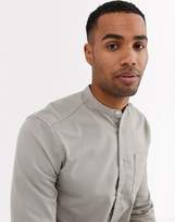 Thumbnail for your product : ASOS DESIGN Tall stretch slim organic denim shirt in grey with grandad collar