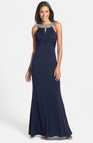 Thumbnail for your product : JS Boutique Beaded Neck Jersey Gown