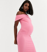 Thumbnail for your product : Queen Bee Maternity off shoulder layered midi dress in pink