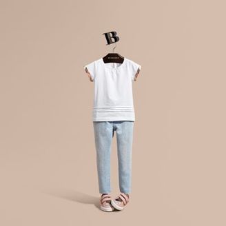 Burberry Pleat and Check Detail Cotton T-shirt