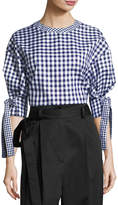 Thumbnail for your product : Rosetta Getty Gingham Balloon-Sleeve Blouse, Blue/White