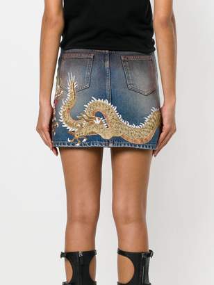 Gucci dragon motif denim skirt