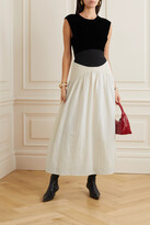 Thumbnail for your product : Tory Burch Two-tone Jersey-trimmed Velvet And Cotton And Linen-blend Maxi Dress - Neutrals
