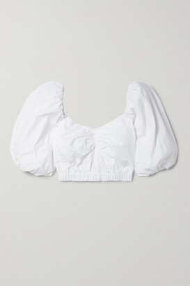 Jason Wu Collection Cropped Gathered Cotton-blend Poplin Top - White