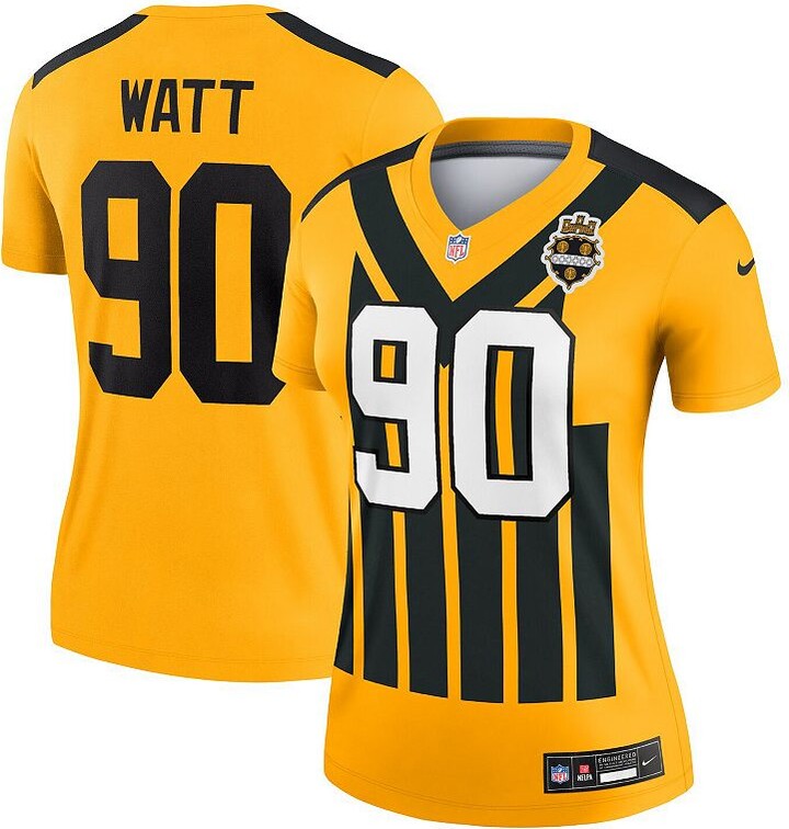 Women's Nike T.J. Watt Gold Pittsburgh Steelers Alternate 1933 Throwback Legend Player Performance Top