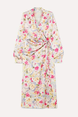 Art Dealer Michelle Gathered Floral-print Satin Wrap Dress