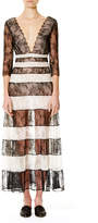 Thumbnail for your product : Carolina Herrera Striped Lace 3/4-Sleeve Gown, Black/White
