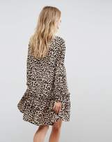 Thumbnail for your product : ASOS Smock Pep Hem Dress In Leopard Print