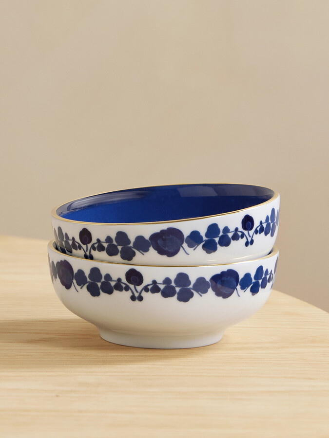 La DoubleJ - Set Of Two Gold-plated Porcelain Snack Bowls - Blue