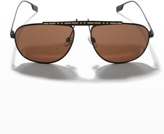 Burberry Men's Metal Aviator Check Brow Bar Sunglasses - ShopStyle