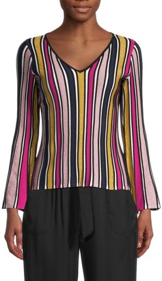 Milly Stripe Ribbed Bell-Sleeve Top