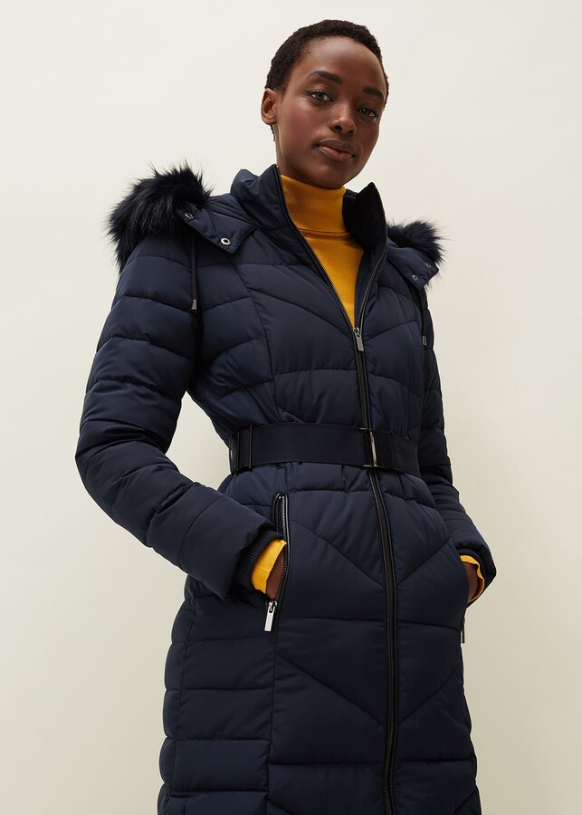 navy long puffer coat