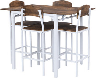 Bitwise Techie Farmhouse 5-Piece Drop Leaf Counter Height Dining Set with 4 Chairs – Space-Saving Kitchen TableBlack Frame+Brown Tabletop