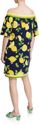 Trina Turk Kelso Lemon-Print Off-the-Shoulder Shift Dress
