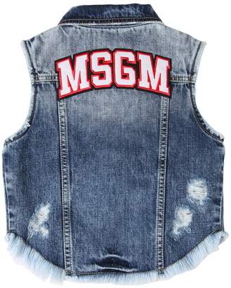MSGM Logo Patch Stretch Cotton Denim Vest