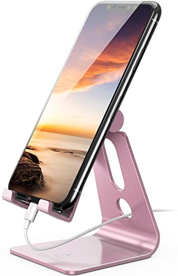 Adjustable Cell Phone Stand, Lamicall Phone Stand Cradle Dock Holder, Compatible with iPhone Xs XR 8 X 7 6 6S Plus SE 5 5S 5C Charging, Desk Accessories, Android Smartphone - Rose Gold