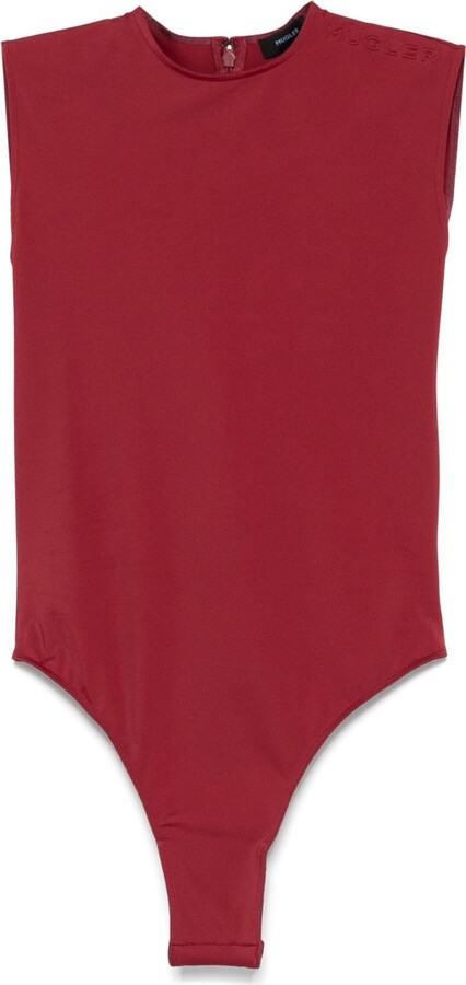 Thierry Mugler Red Logo Detail Sleeveless Bodysuit