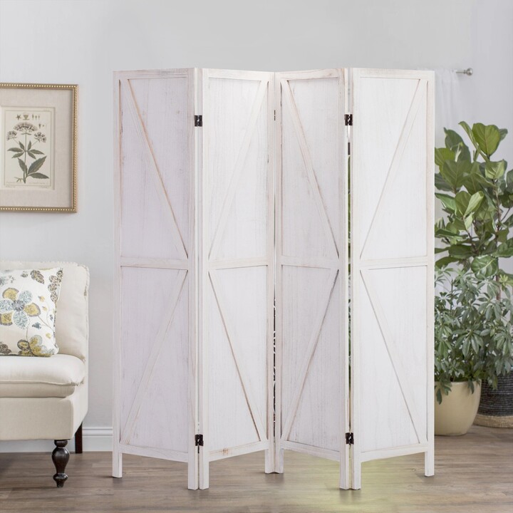 WELLFOR 4Panel Sycamore Solid Wood Privacy Room Divider,Folding