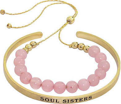 Sparkle Allure You & Me Womens 2-pc. Pink Quartz 14K Gold Over Brass Bracelet Set
