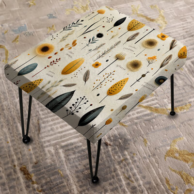 Design Art Boho Minimalism Beige Ferns Pattern III - Floral Rectangle Ottoman