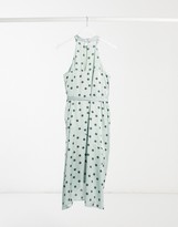 Thumbnail for your product : Lipsy halter neck satin midi dress with ruffles in green polkadot