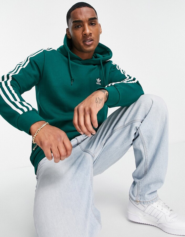 adidas adicolor three stripe hoodie in collegiate green - ShopStyle