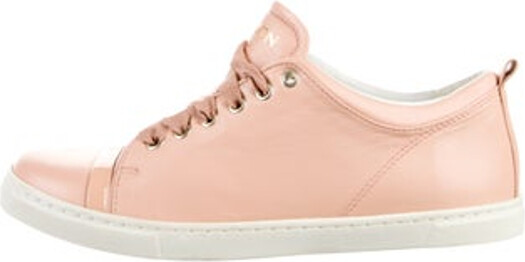 Lanvin Leather Low Top Sneakers Pink Round-Toes with Grosgrain Trim Lace-Up Closure at Uppers Unfortunately, due to restrictions, this item may not be eligible for shipping in all areas. | Lanvin Leather Grosgrain Trim Sneakers in Pink, Women's IT 38 | 8