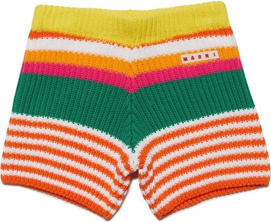 ■MARNI■ No Bacon In Cotton Knit Shorts Pants Multicolor PA Marni Kids Logo Patch Crochet-Knit Striped Shorts - ShopStyle