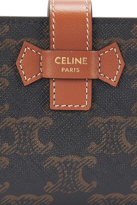 CELINE Bi-fold Wallet Medium Strap Logo Leather Beige Orange Bi-color Women