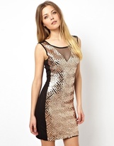 Thumbnail for your product : Vero Moda Sequin Mesh Insert Dress - Gold
