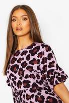 Thumbnail for your product : boohoo Leopard Print Ruffle Sleeve Smock Dress