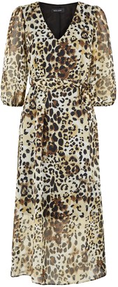 New Look Leopard Print Chiffon Tie Waist Midi Dress