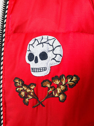 Coach skull and floral appliqué shearling trimmed bomber jacket