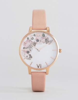 Olivia Burton 1052138 Enchanted Garden Leather Watch In Pink & Rose Gold